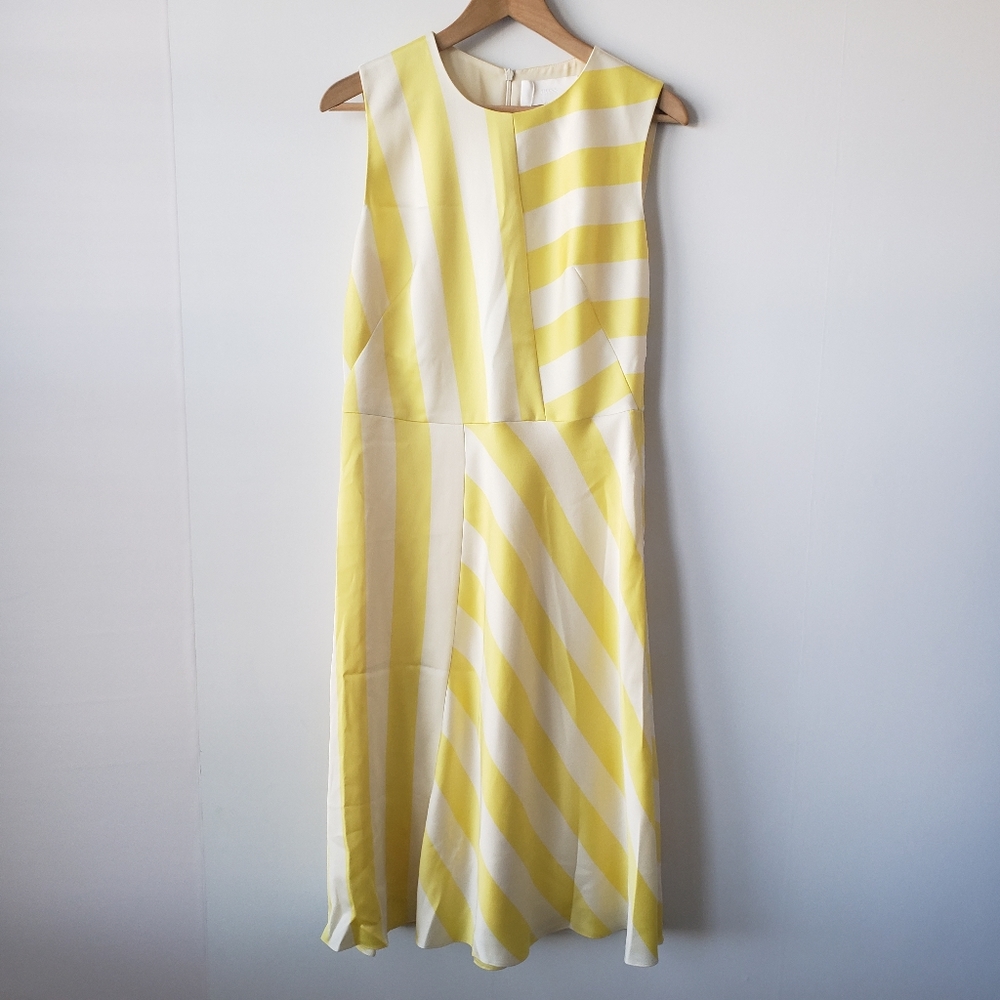 Hugo Boss Yellow and White Striped Midi Dress